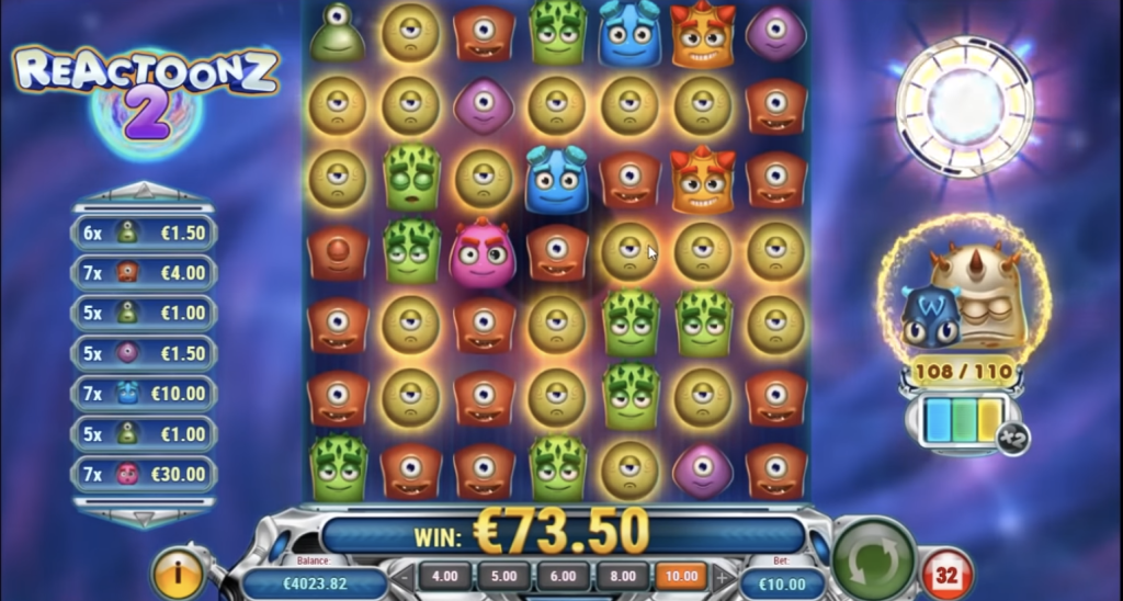 Image of Reactoonz slot in gameplay