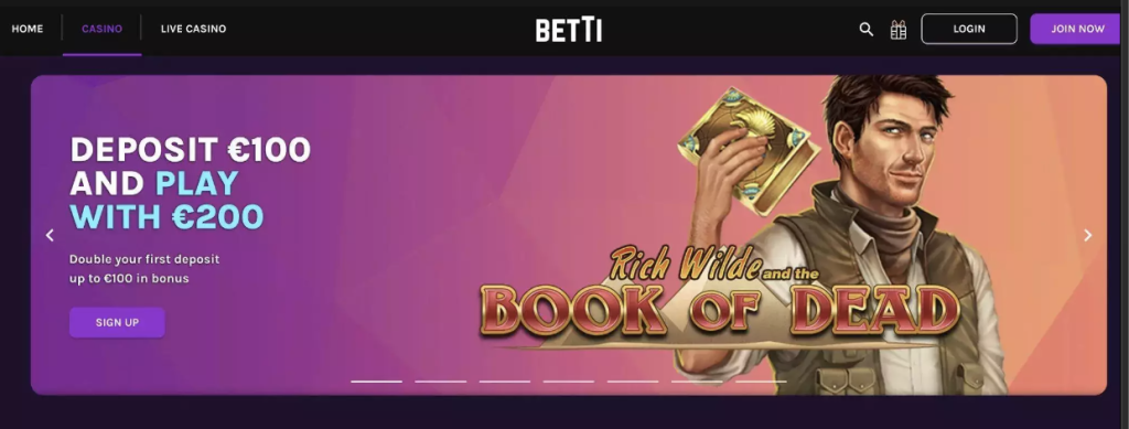 Image of Betti Casino website